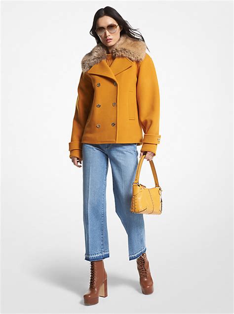 michael kors faux fur trim wool blend coat